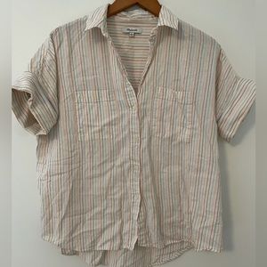 Madewell Stitched Stripe Short Sleeve Button Down, Size S